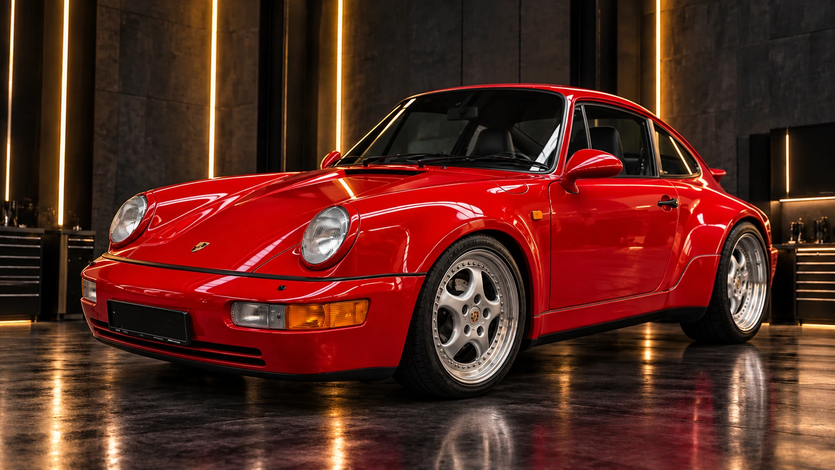 Červené Porsche 964 Turbo v dielni LOWRAVEN